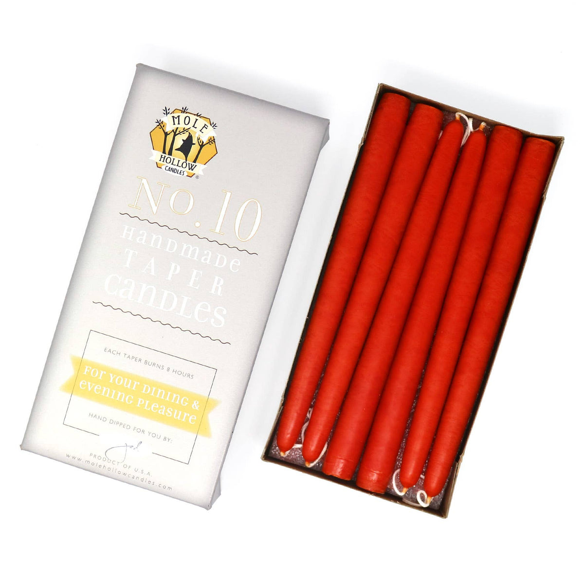 10" Hand Dipped Unscented Taper Candles - 39 Colors USA Made