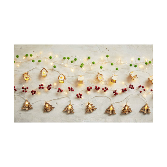 Wood Houses Led String Lights Natural Christmas