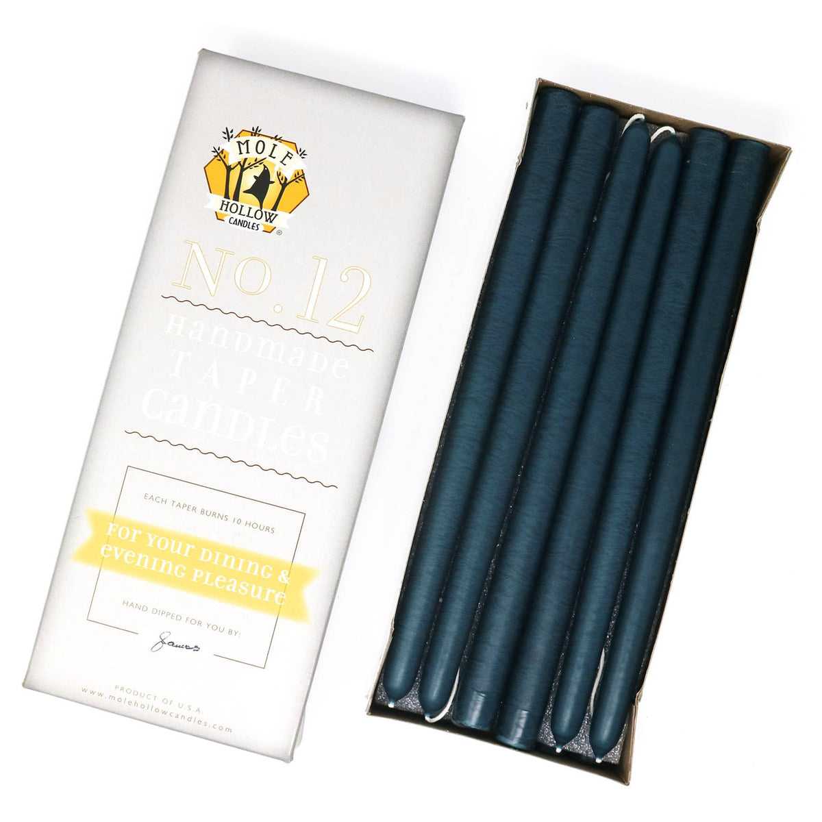 12" Hand Dipped Unscented Taper Candles - 39 Colors USA Made