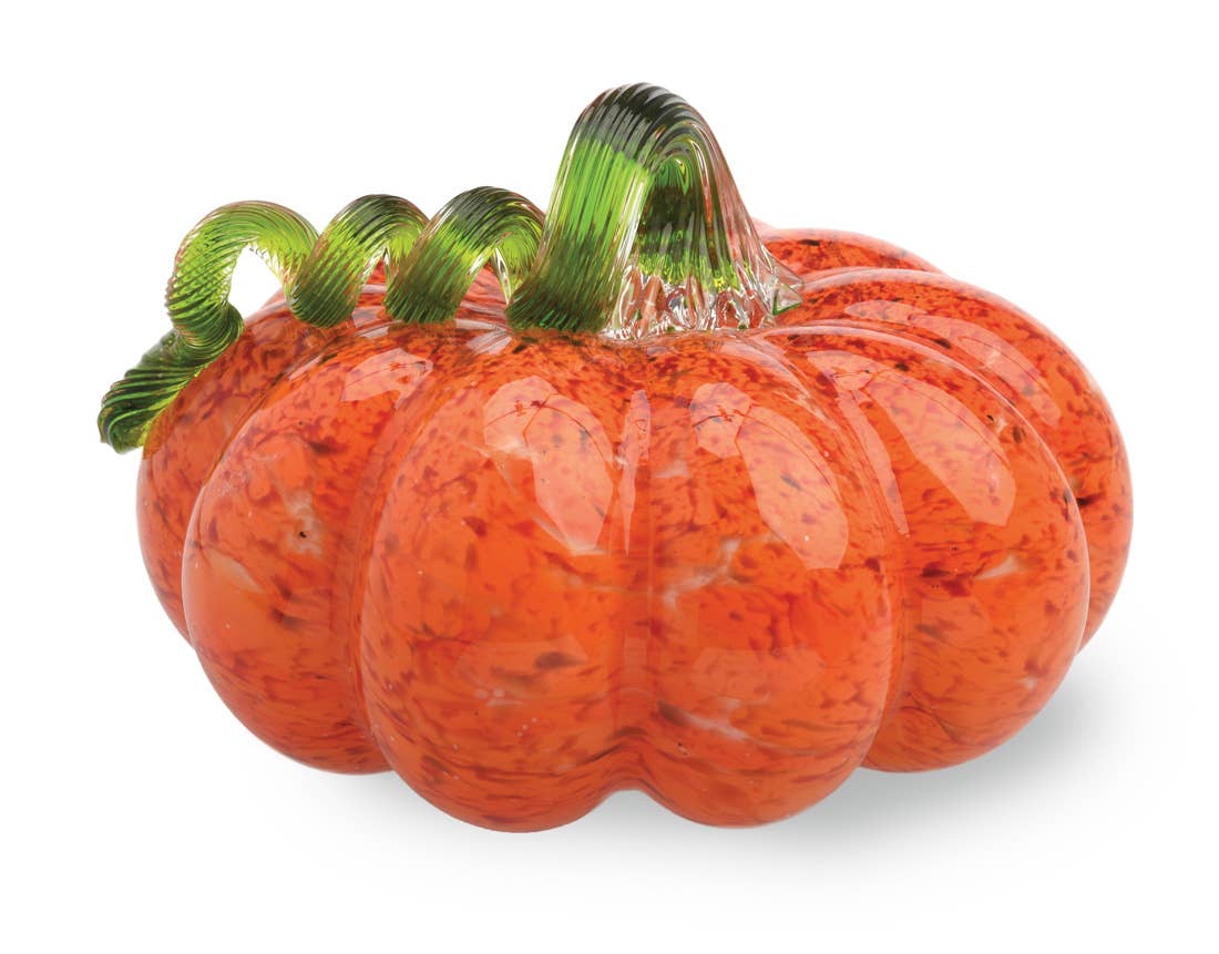 Small Glass Pumpkin orange with green stem