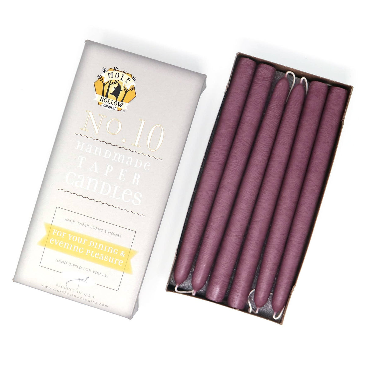 10" Hand Dipped Unscented Taper Candles - 39 Colors USA Made