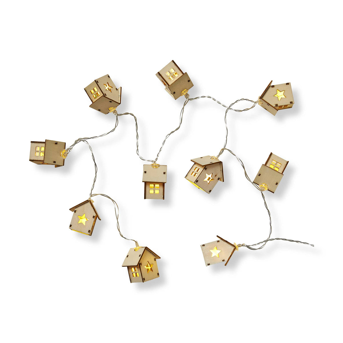 Wood Houses Led String Lights Natural Christmas