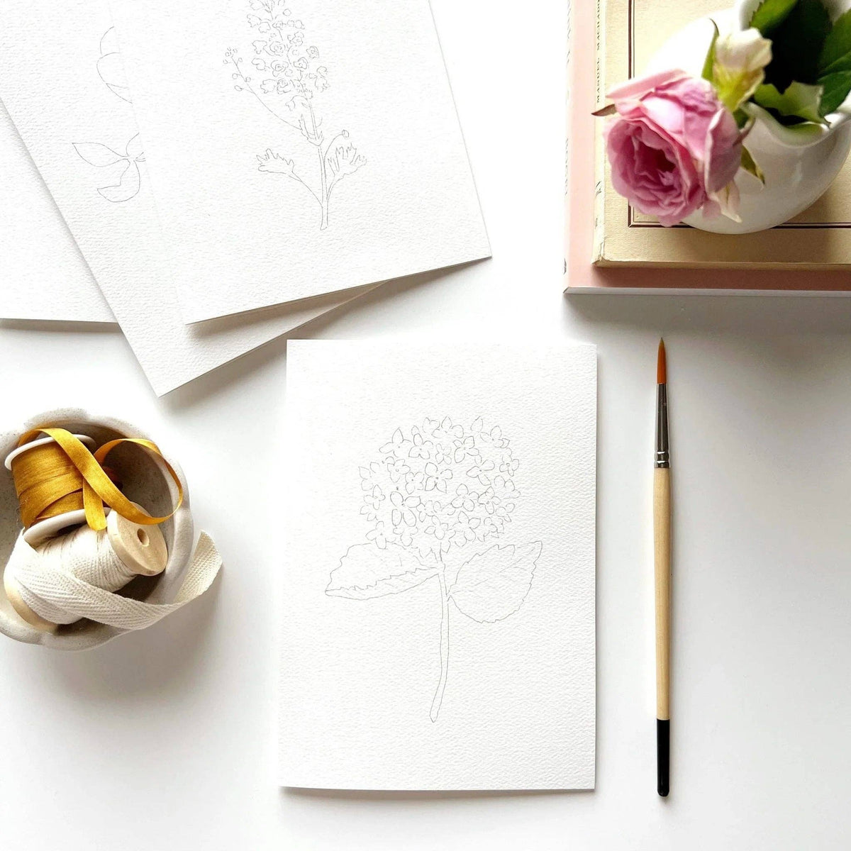 Garden flowers paintable watercolor notecard set