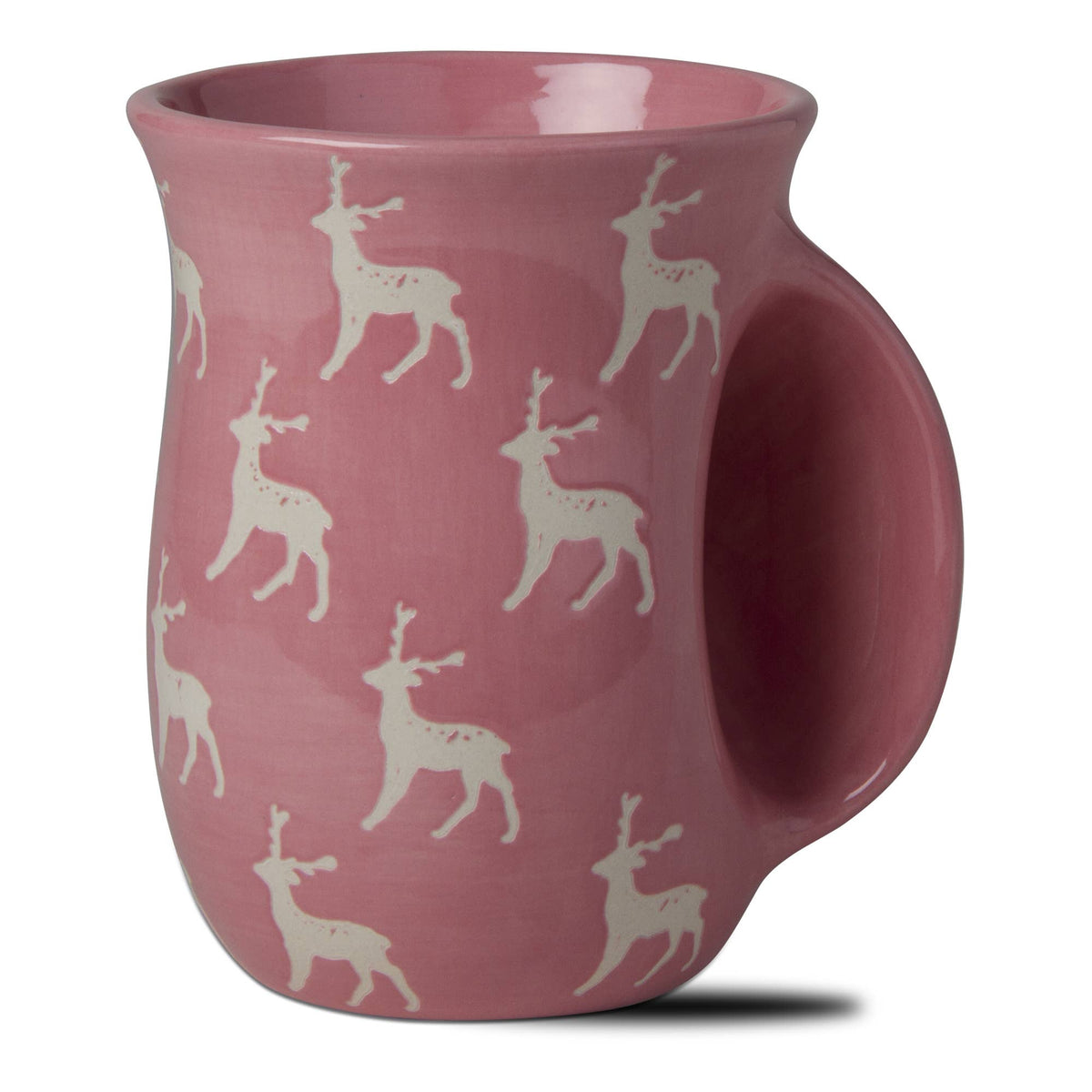 Joyful Deer Hand Warmer Mug Stoneware Pink