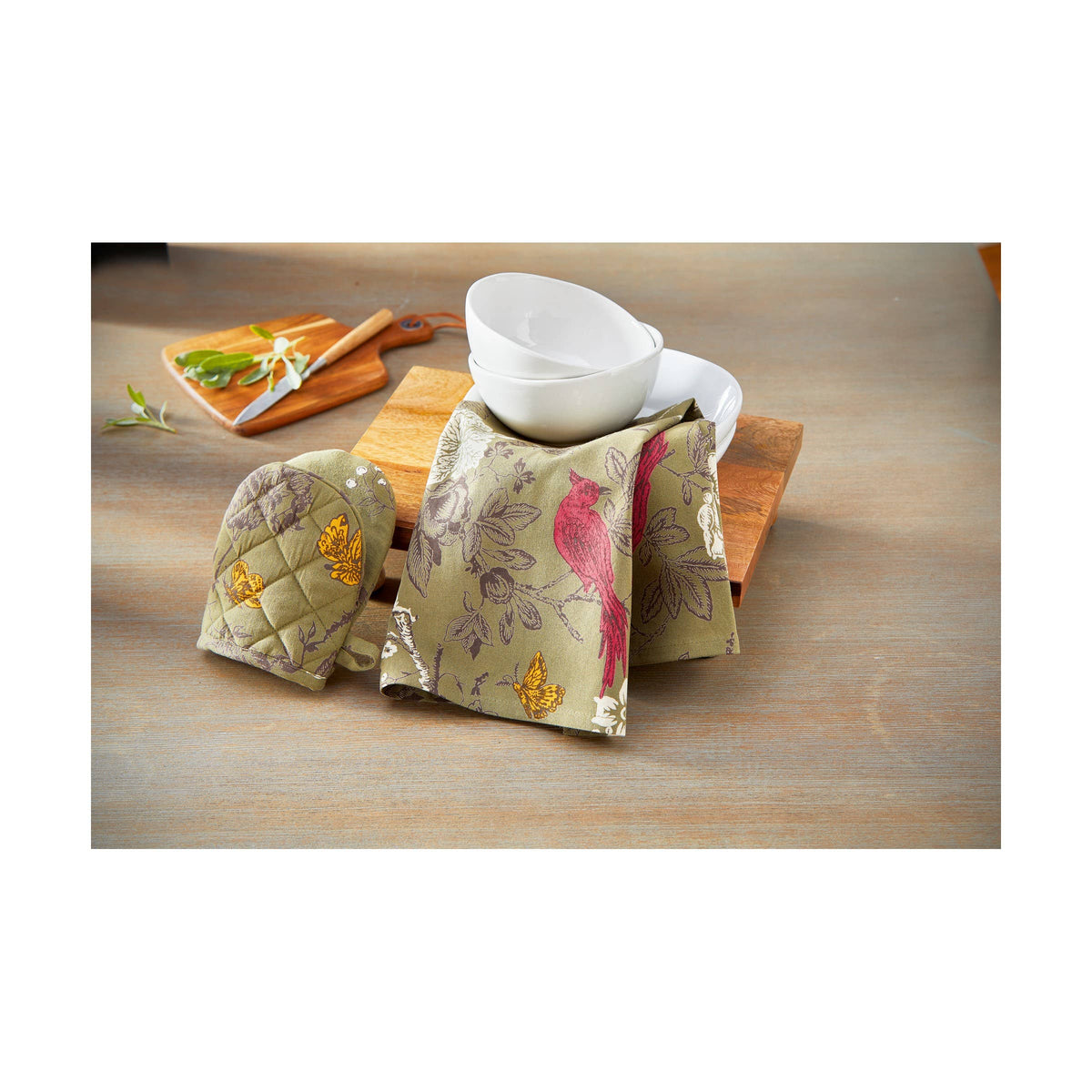 Autumn Toile Dishtowel & Mitt Set Green