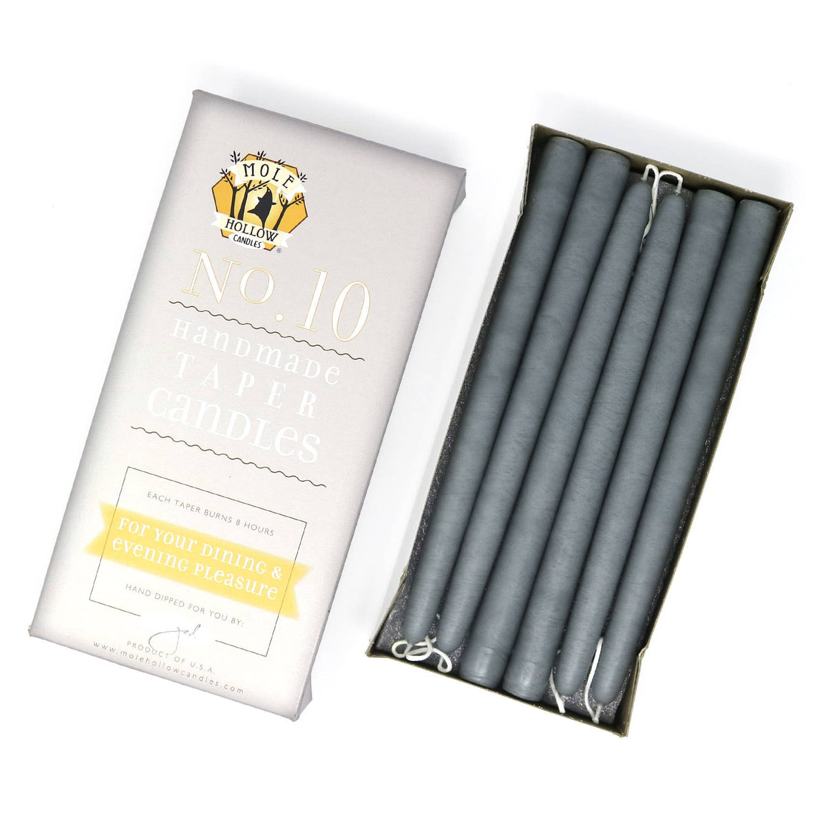 10" Hand Dipped Unscented Taper Candles - 39 Colors USA Made