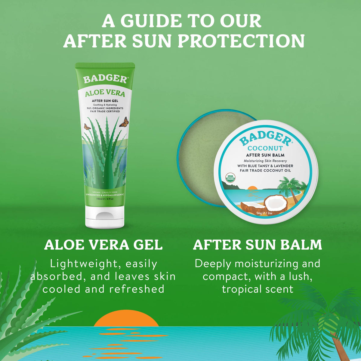 Badger Aloe Vera Gel for Face & Body, Sunburn Relief