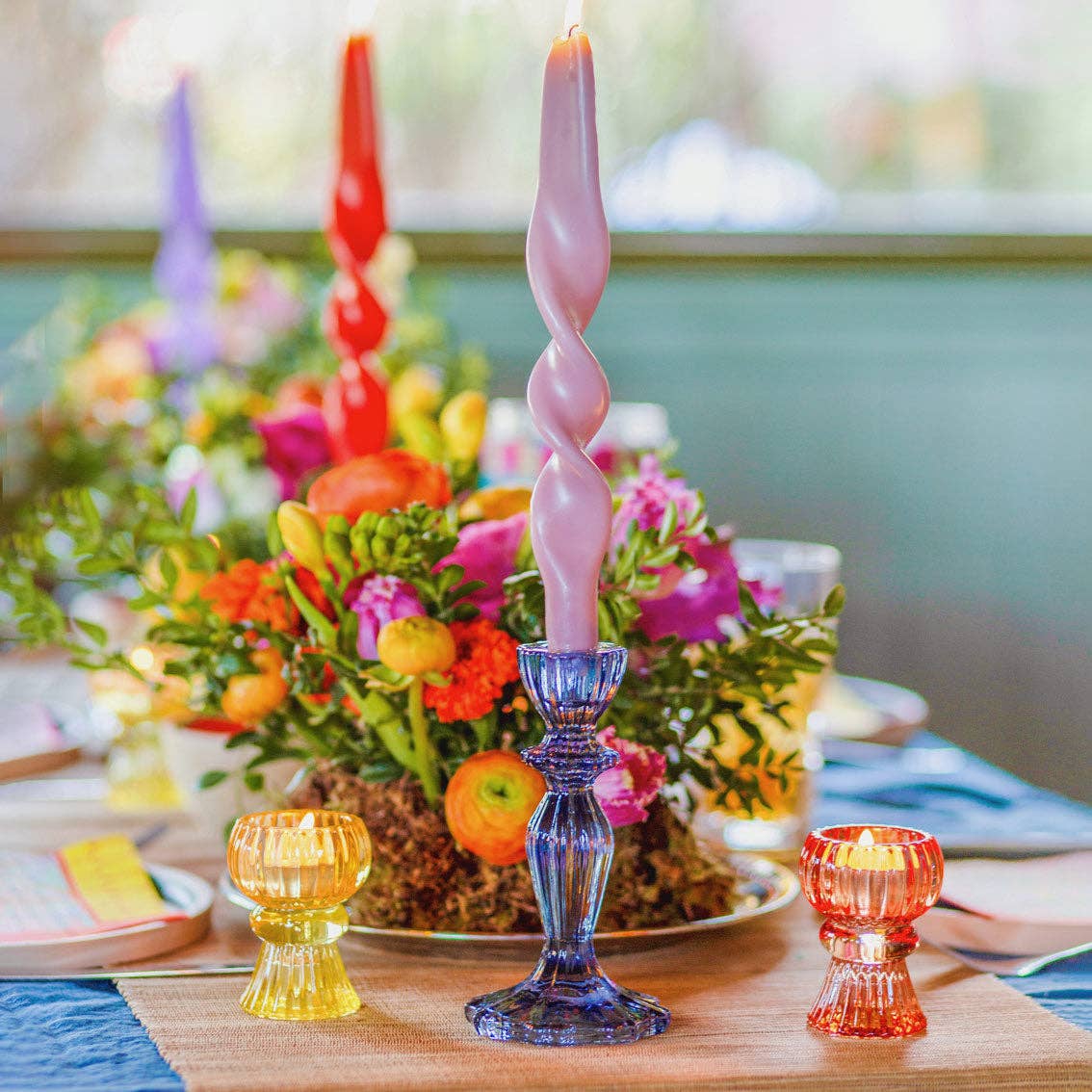 Navy Glass Candle Holder