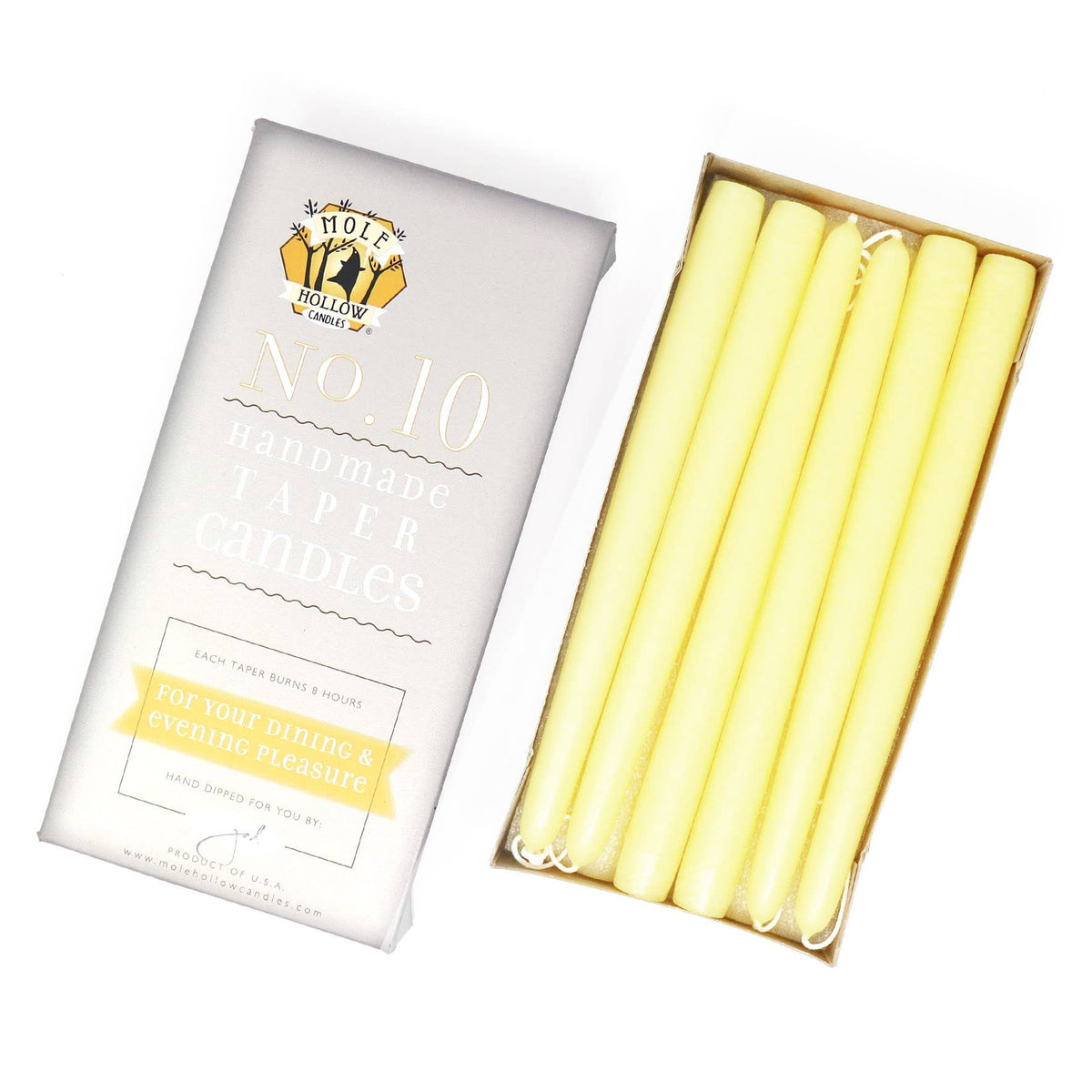 10" Hand Dipped Unscented Taper Candles - 39 Colors USA Made