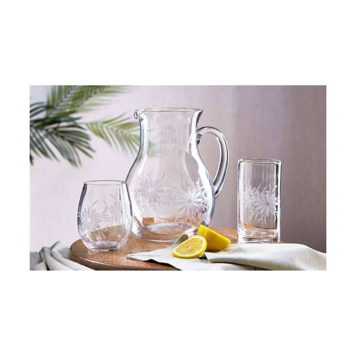 Fleur Etched Glass Pitcher - Clear
