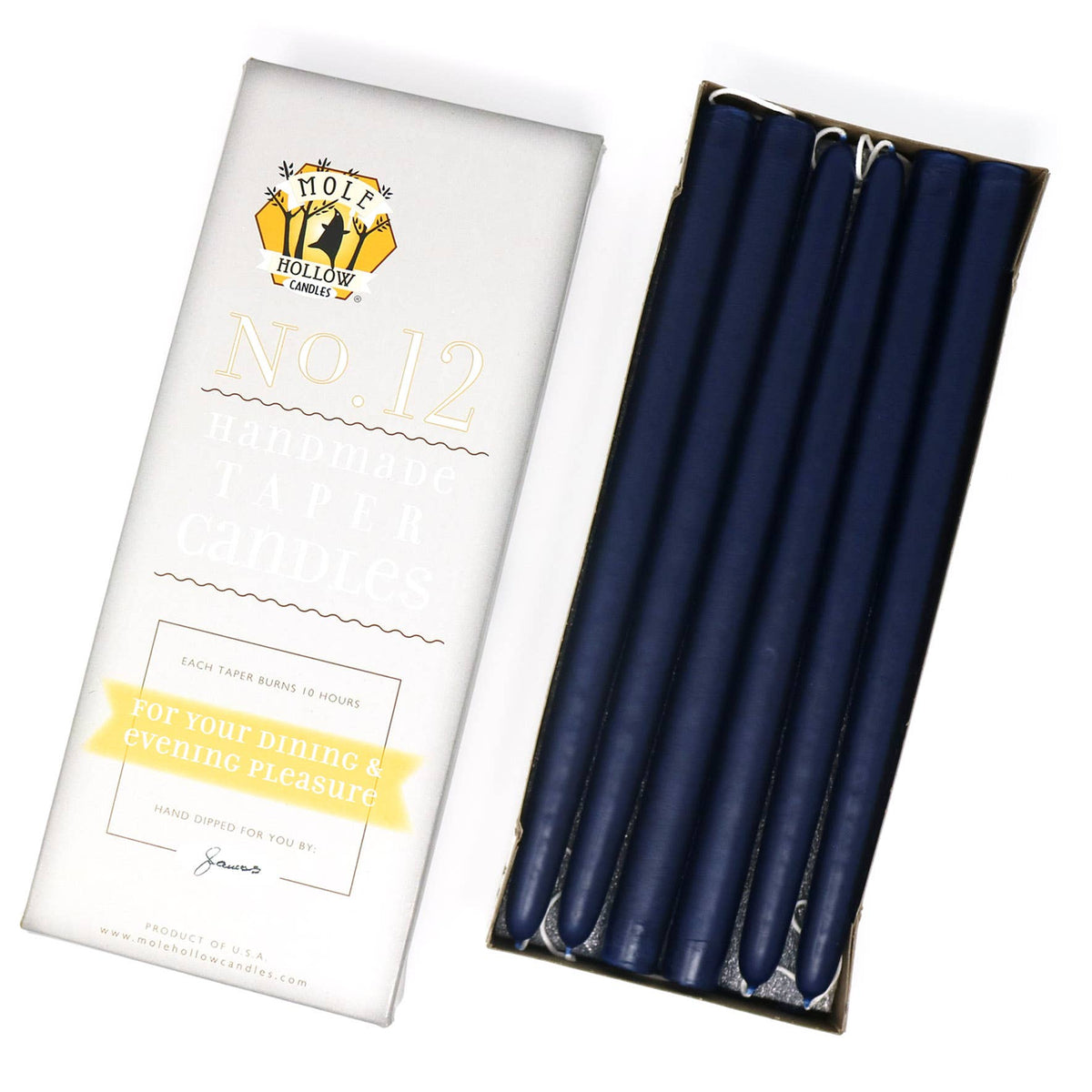 12" Hand Dipped Unscented Taper Candles - 39 Colors USA Made