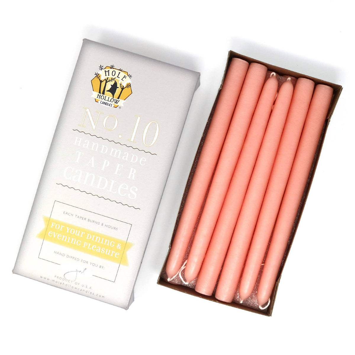10" Hand Dipped Unscented Taper Candles - 39 Colors USA Made