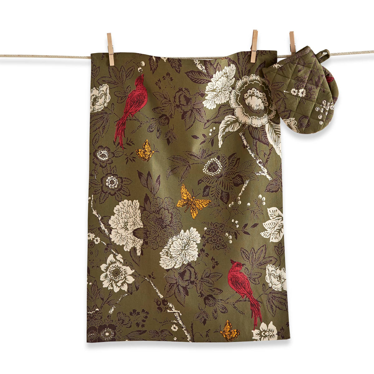 Autumn Toile Dishtowel & Mitt Set Green