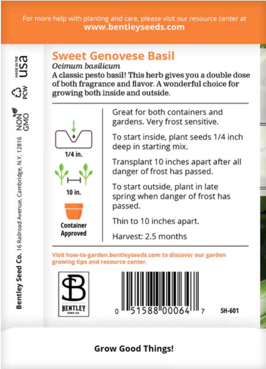 Basil 'Sweet Genovese' - Herb Seeds