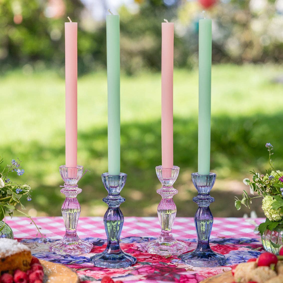 Navy Glass Candle Holder