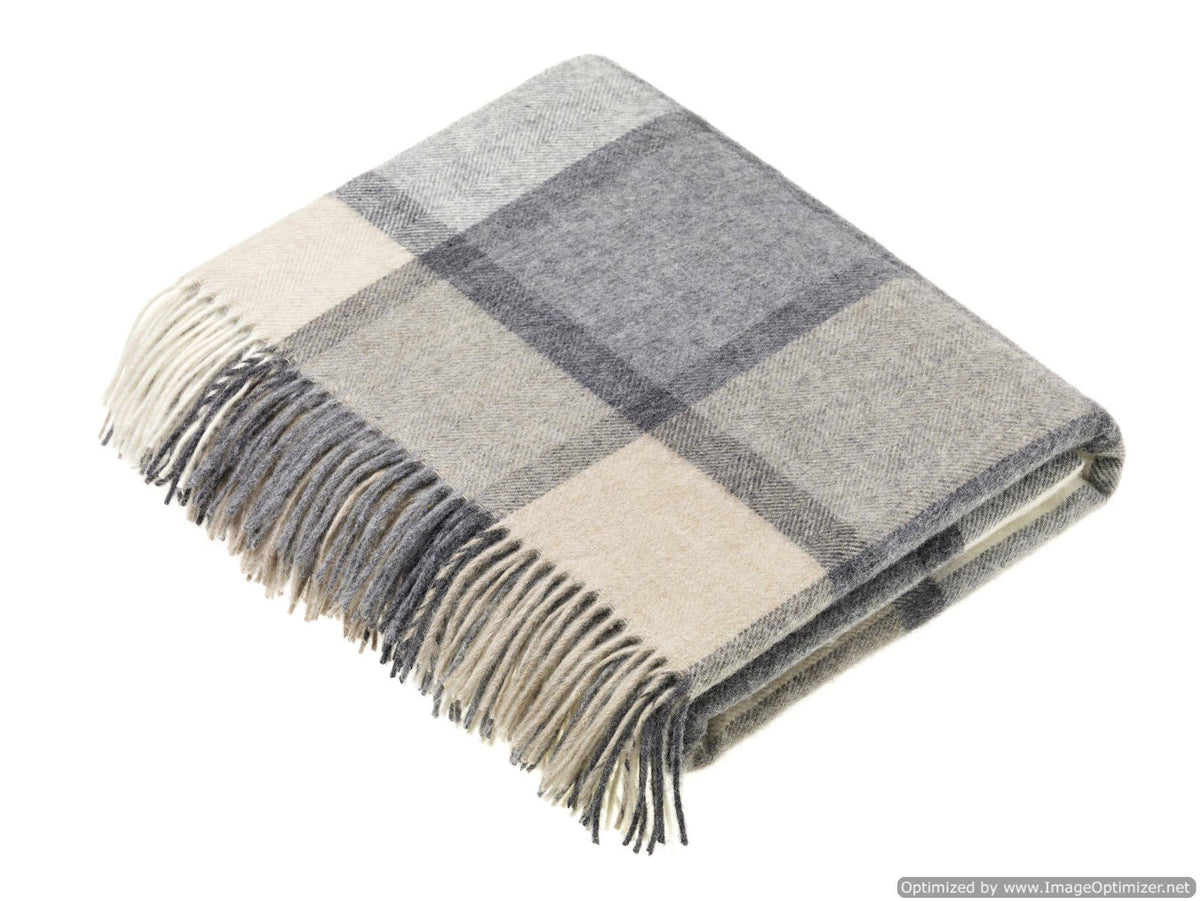 Merino Lambswool Throw Blanket - Block Windowpane - Beige / Gray