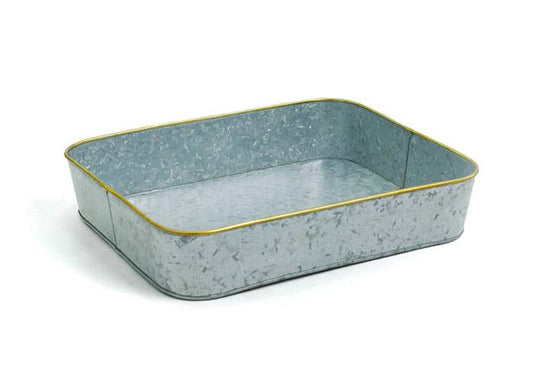 Rectangle Galvanized Tray with brass trim