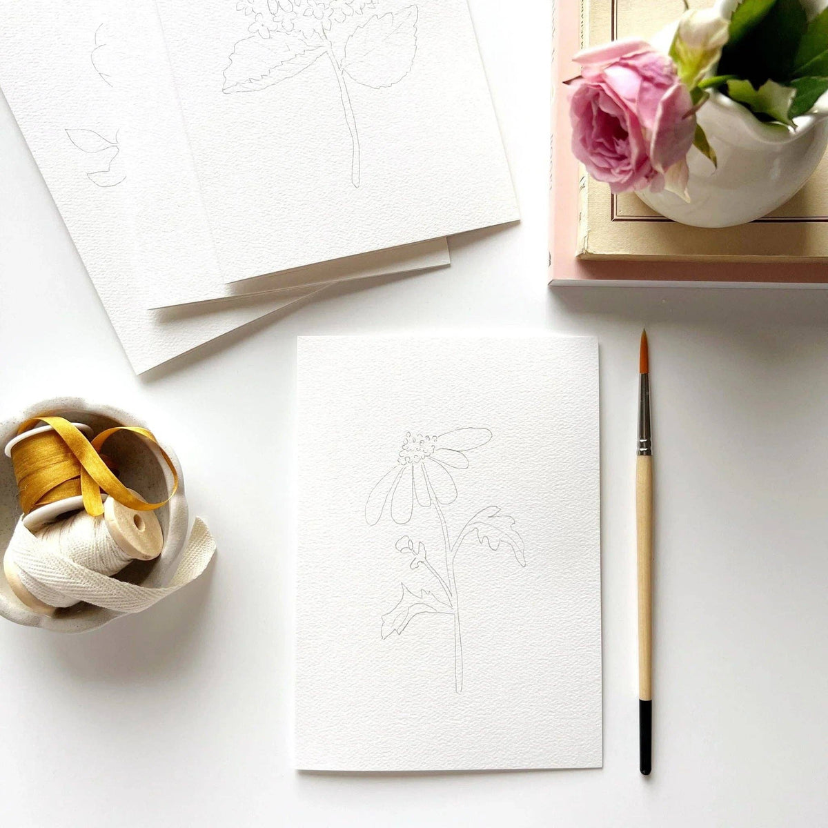 Garden flowers paintable watercolor notecard set