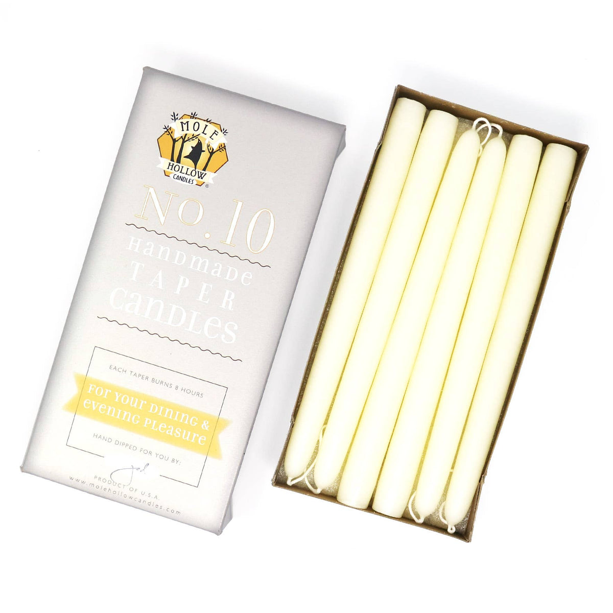 10" Hand Dipped Unscented Taper Candles - 39 Colors USA Made
