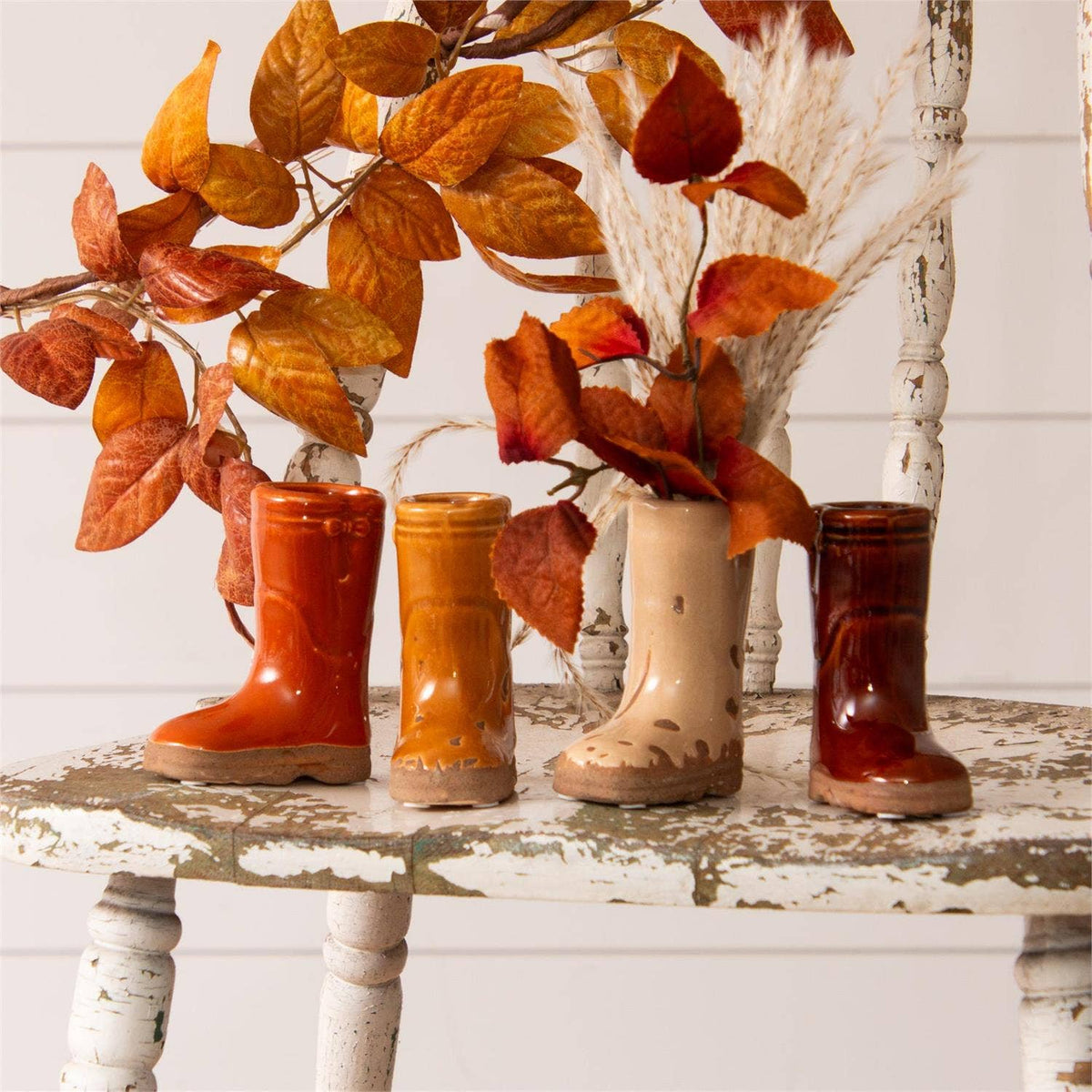 Mini Ceramic Boot Vases, Earthy Tones