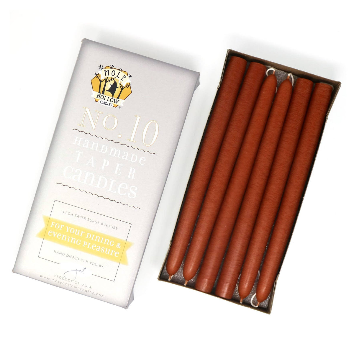 10" Hand Dipped Unscented Taper Candles - 39 Colors USA Made