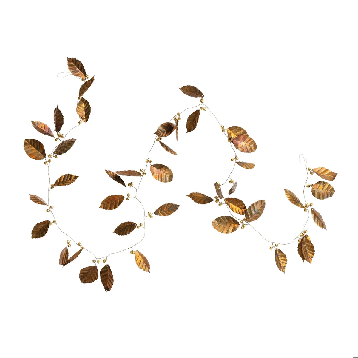 Metal Leaf Garland with Jingle Bells, Gold Finish