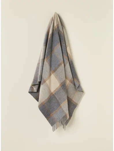 Merino Lambswool Throw Blanket - Block Windowpane - Beige / Gray