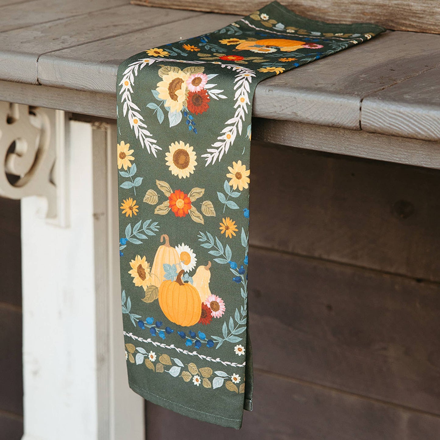 Pumpkin Folk Floral Fall Tea Towel