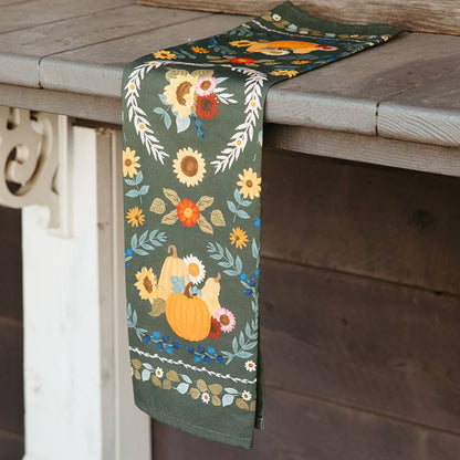 Pumpkin Folk Floral Fall Tea Towel