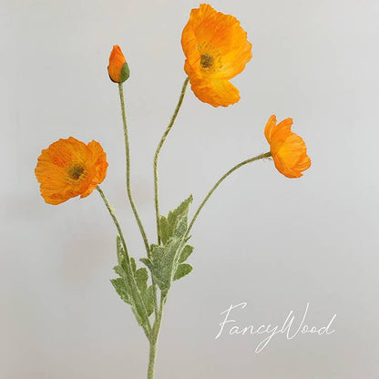 22'' Single Flocked Floral Poppy Spay, Colorful Silk Poppies