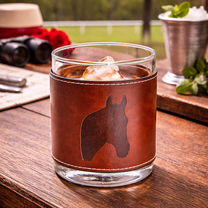Horse Head Faux Leather Rocks Glass