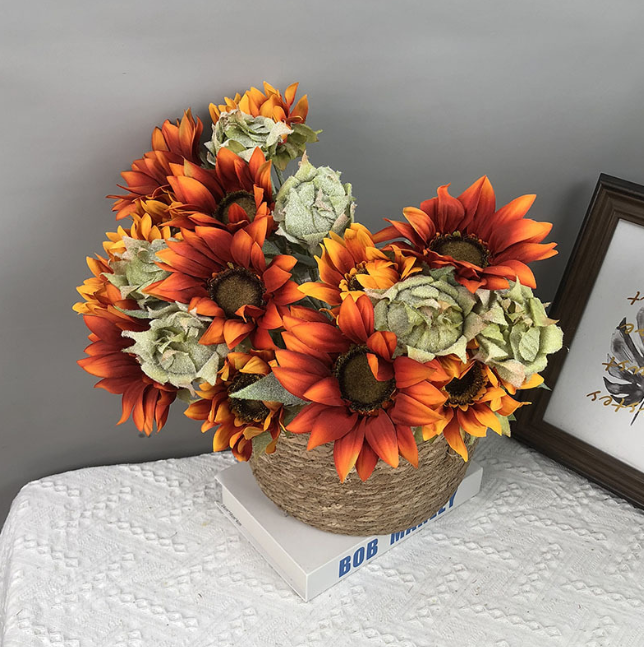 16''T Silk Sunflower Bouquet, Fall Color Sunflower