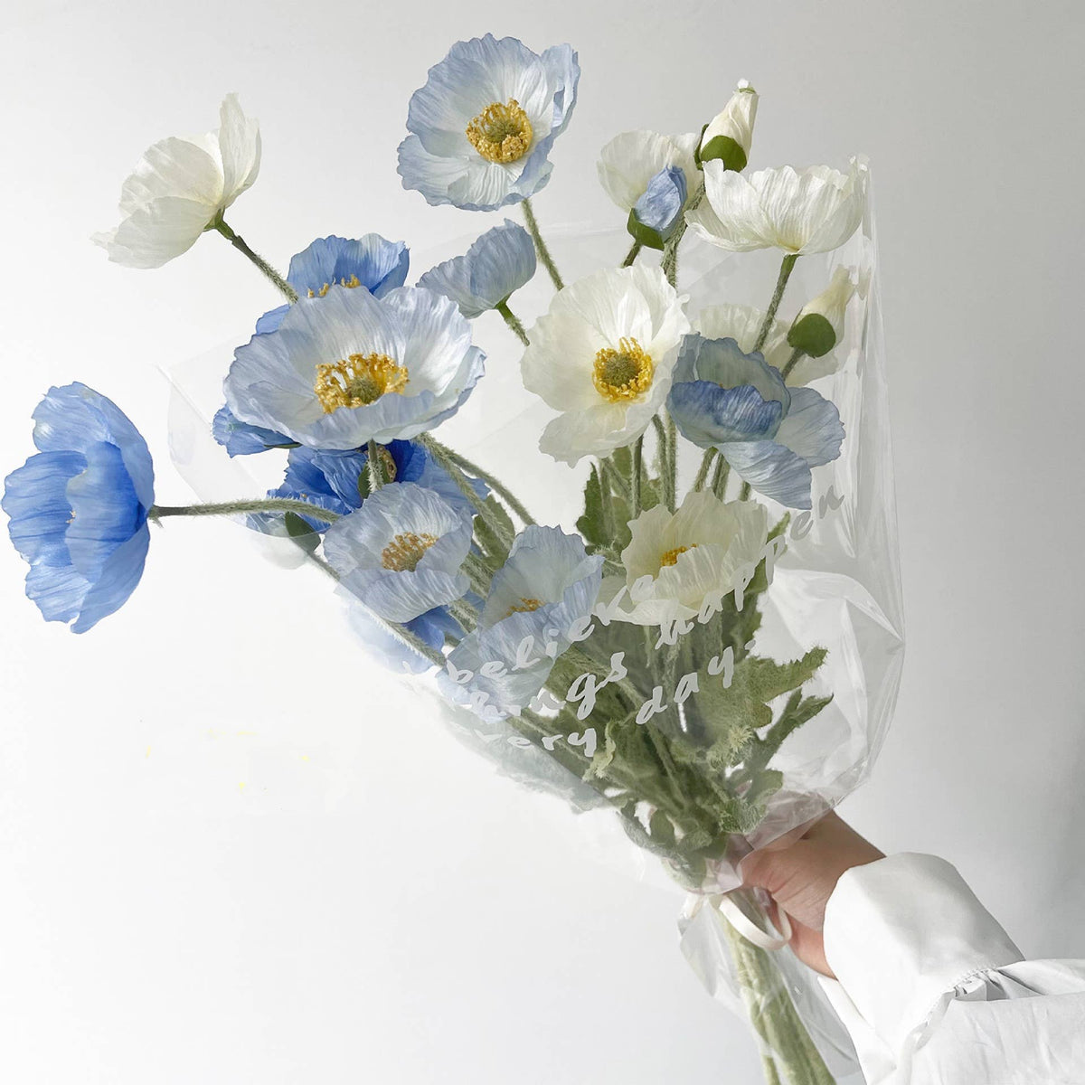 22'' Single Flocked Floral Poppy Spay, Colorful Silk Poppies