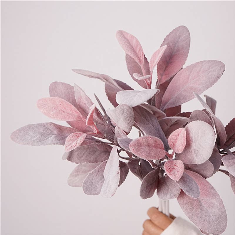Flocked Lamb's Ear Faux Leaf Bush, DIY Craft Greenery, Pink