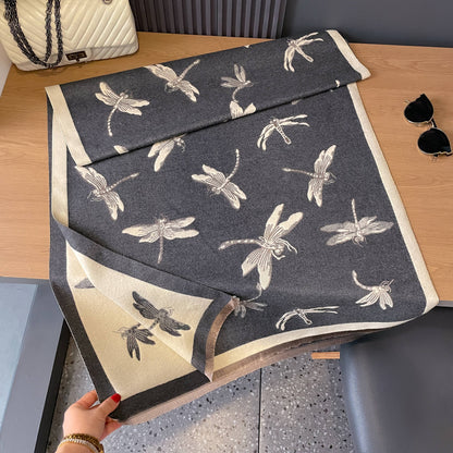 Gray / Ivory Dragonflies Wrap/Scarf
