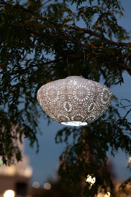 Stella Crown Chantilly Lace 13" Solar Lantern - Porcelain