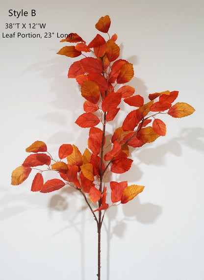 Faux Maple Leaves, Long Stem Autumn Leaves, Orange/Red
