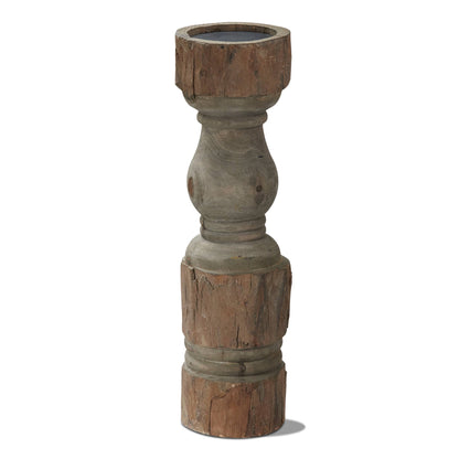 Rustic Turned Pillar Holder Tall Antique Brown Mango Wood