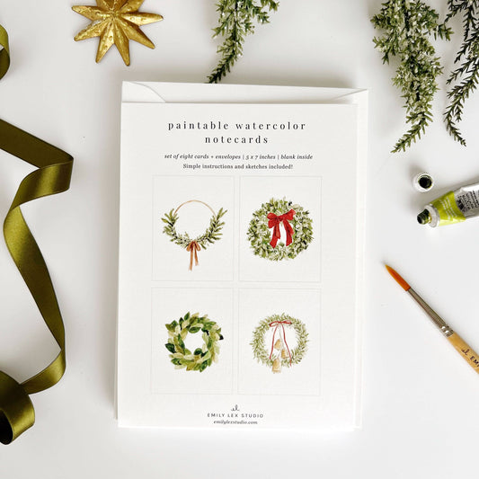 Wreaths paintable watercolor notecard set