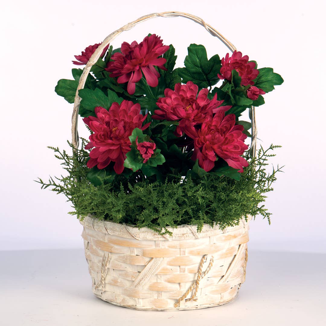 Round White Bamboo Basket w/ Over Handle