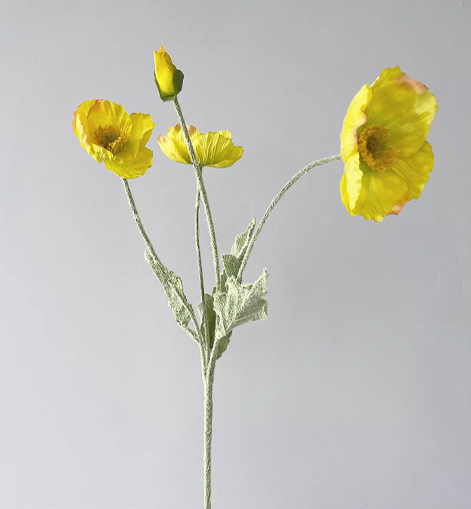 22'' Single Flocked Floral Poppy Spay, Colorful Silk Poppies