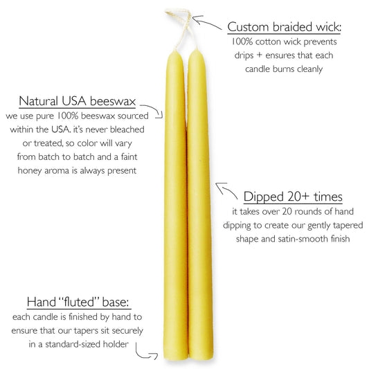 10" Gift Boxed Pure Beeswax Taper Candles - Natural Beeswax