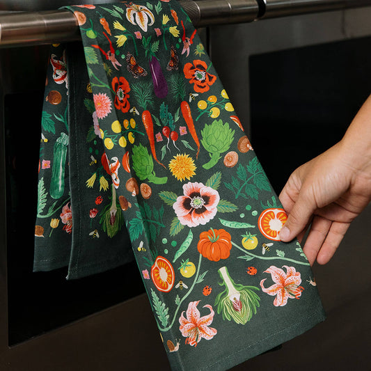 Veggies Folk Floral Tea Towel