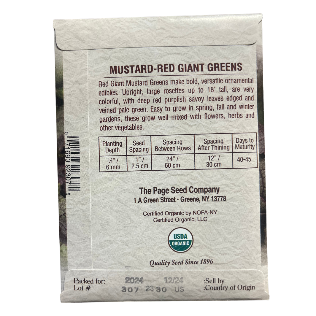 Organic Mustard Greens - Red Giant Seeds