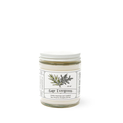 Soy Candle, Sage Evergreen, Woody & Herbal Scent, Year Round