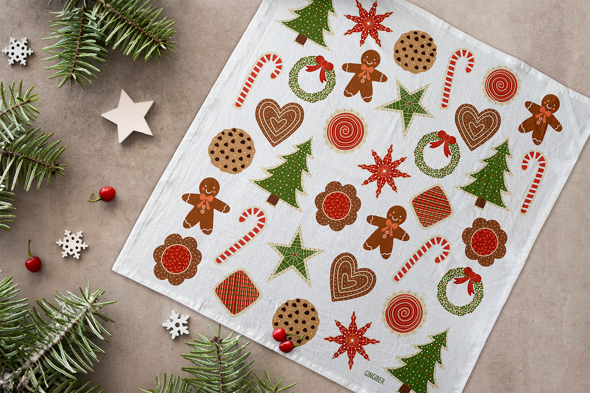 Christmas Cookies Tea Towel - Holiday Baking Kitchen Towel