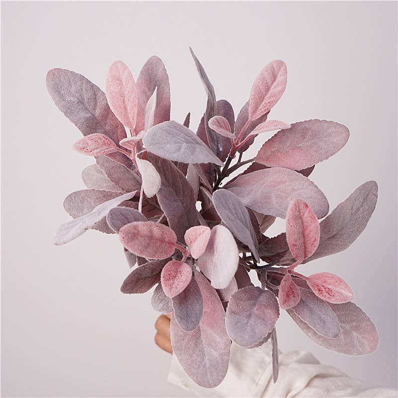 Flocked Lamb's Ear Faux Leaf Bush, DIY Craft Greenery, Pink