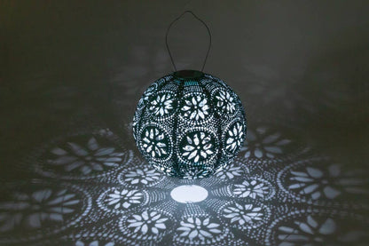 Stella Boho 12" Globe Solar Lantern - Mineral Grn