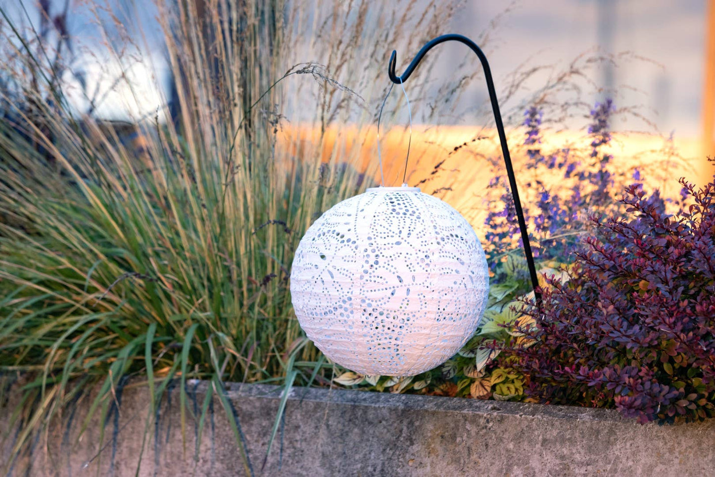 Stella Monstera 12" Globe Solar Lantern - Porcelain