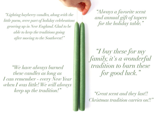 10" Bayberry Scented Taper Candles with Bayberry Legend